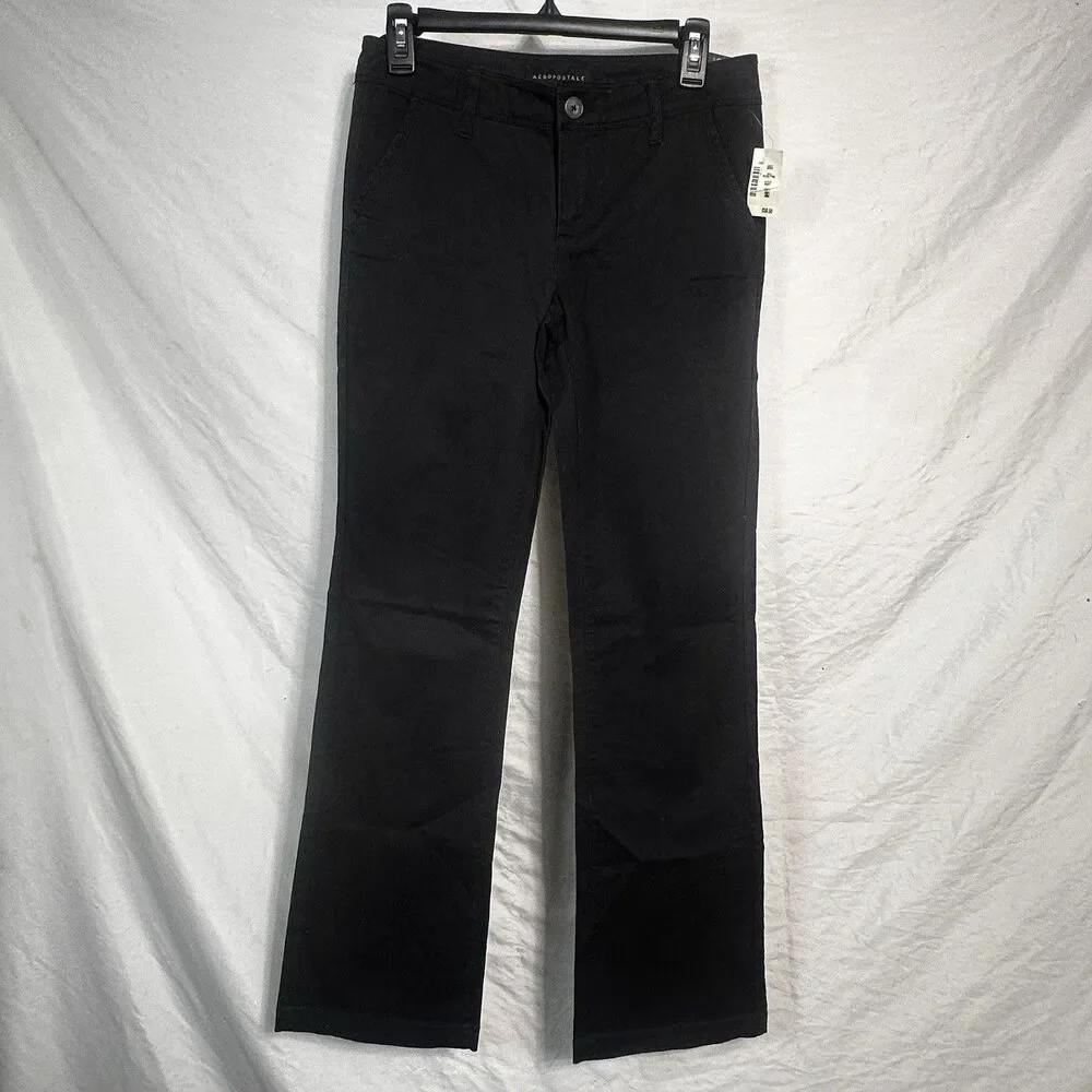 Aeropostale Womens Size 4 Regular Black Stretch Twill Classic Low Rise Pants NWT